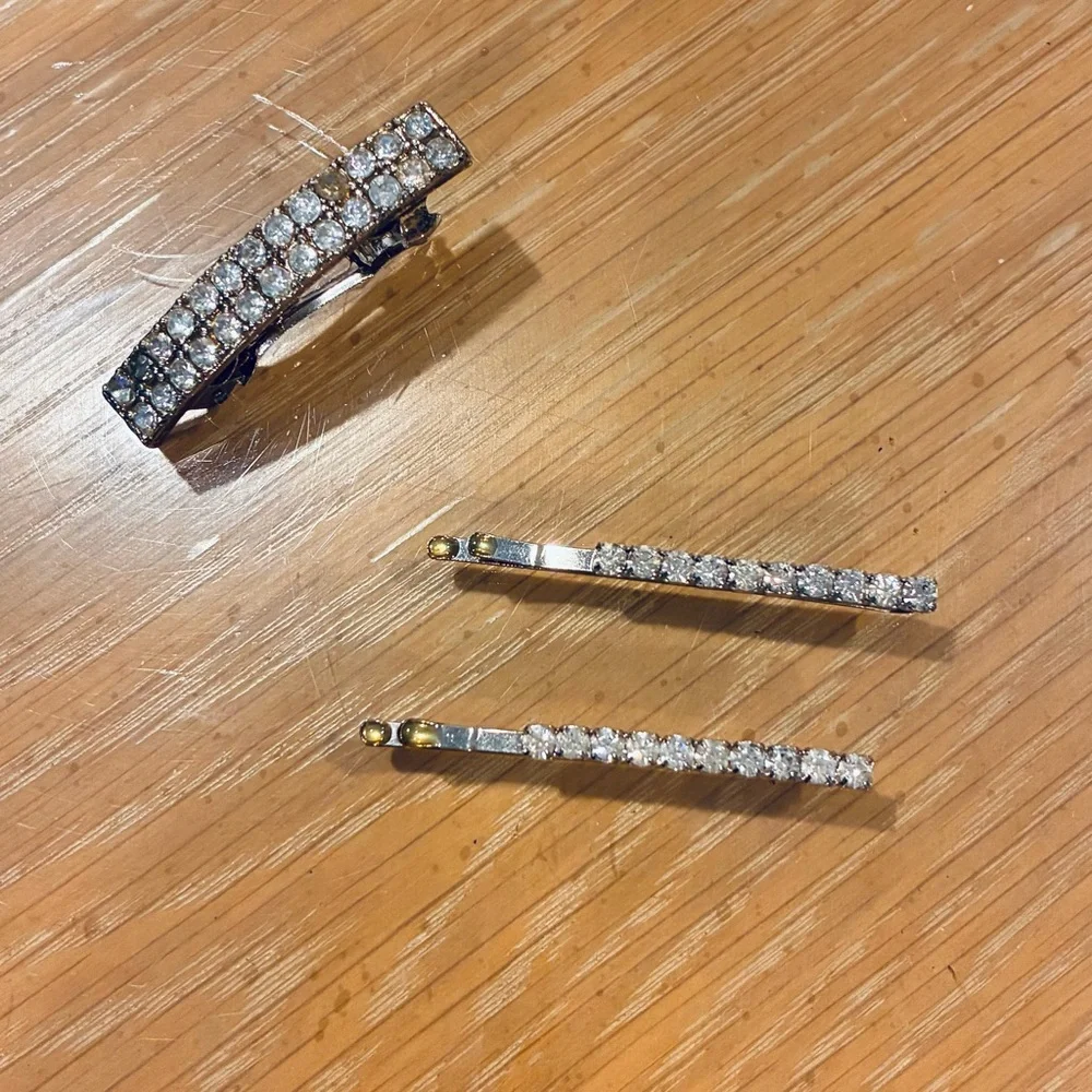 Vintage Rhinestone Hair Accessories Set: hair Barrette, 2 rhinestone hair pins